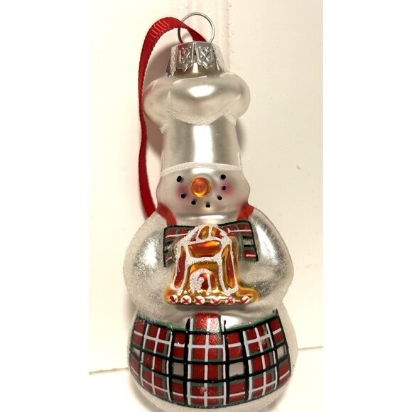 Set of 3 Williams Sonoma Snowman Snowmaids Chef Glass Holiday Ornaments 2009 - Picture 5 of 7